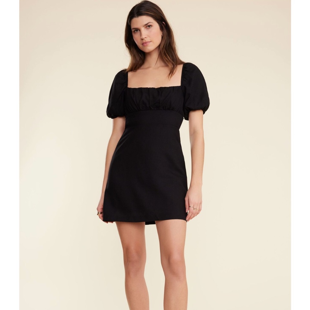 Dynamite Black Smocked Puff Sleeve Mini Dress with Open Back